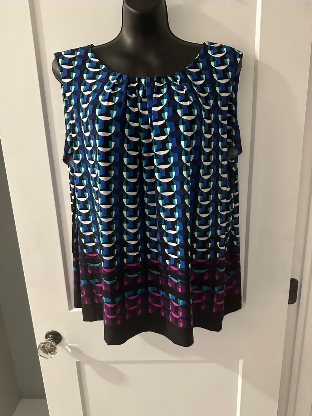 Calvin Klein 3X Blue & Purple Geometric Sleeveless Camisole